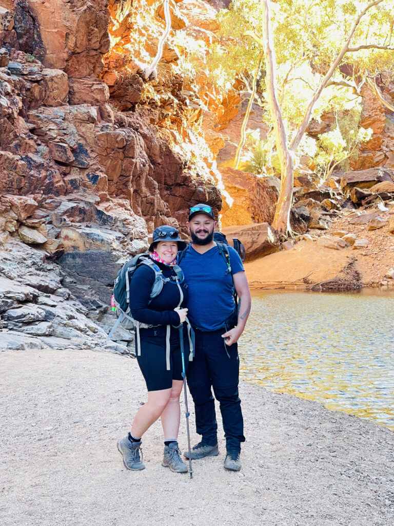 Picture of a man and a woman smiling in Larapinta Trail