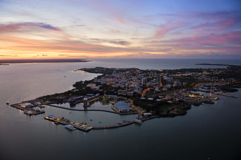 aerial view of darwin city at night