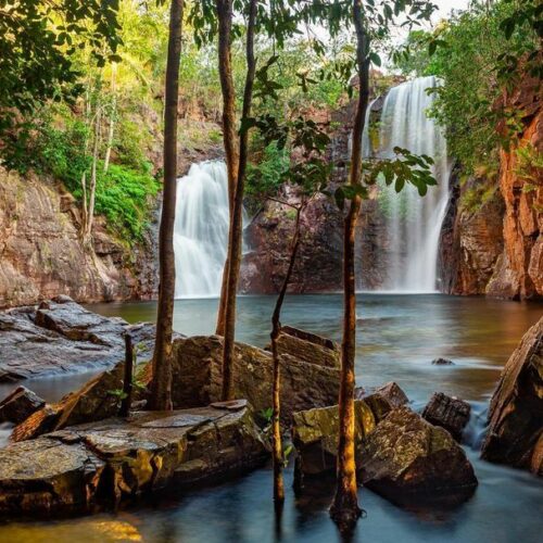 Florence Falls best mum and daughter hikes. florence falls in backdrop with nature surroundings