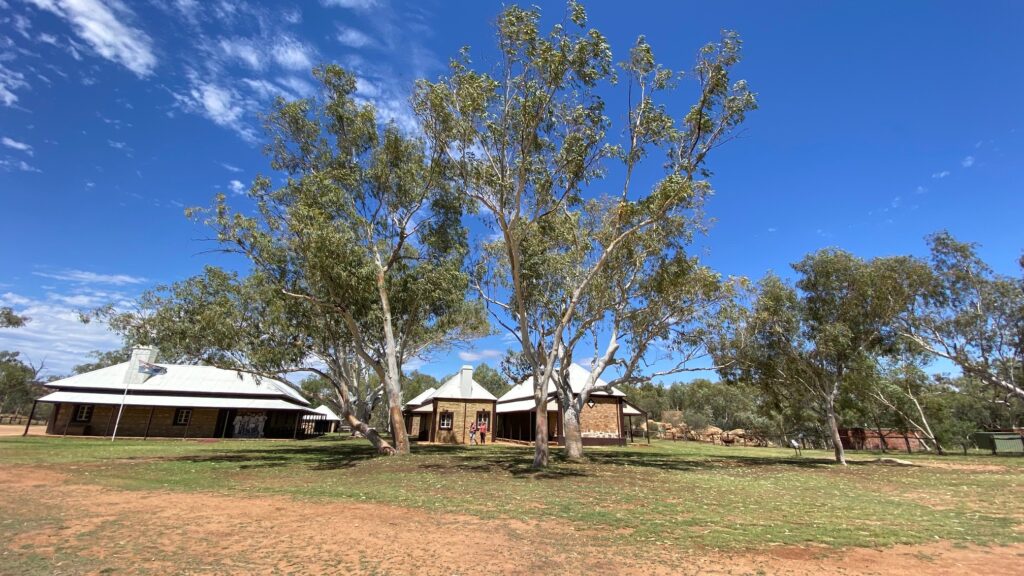 exterior of Alice Springs Telegraph Station with blue skies