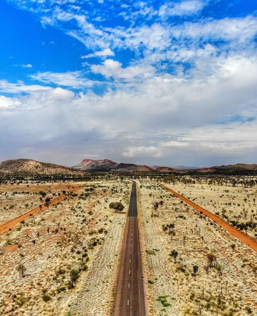 aerial view of open outback road in the Northern Territory