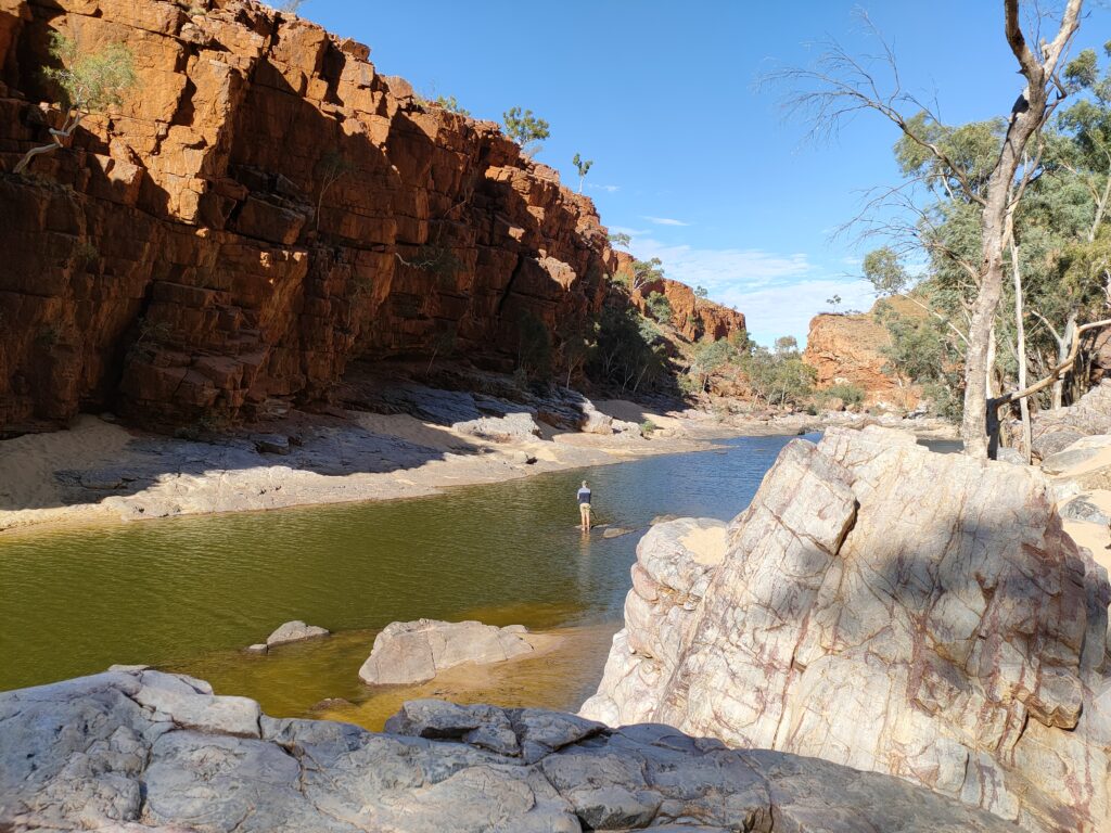 crossing the river at Ormiston Gorge in West MacDonnell National Park