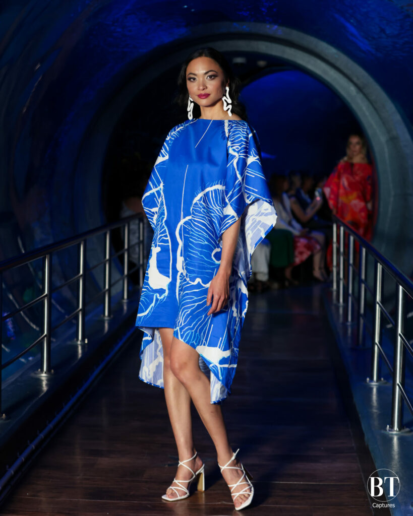 Runway on the Reef, model wearing Ilma Ali Kaftan. Photo by BT Captures
