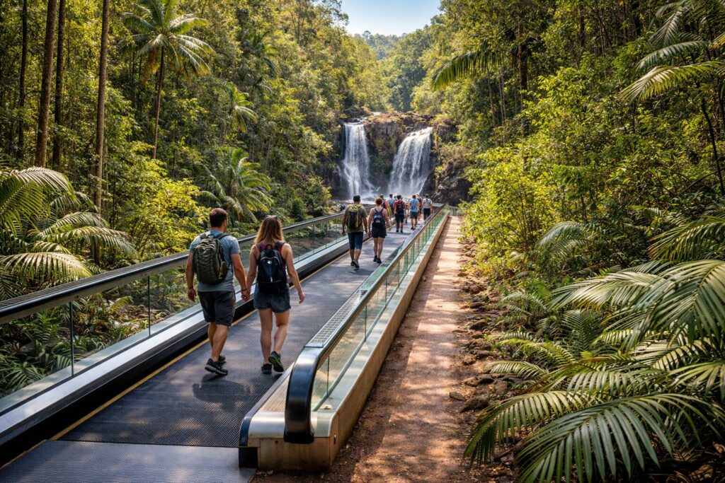 Couple on moving walkway at Florence Falls