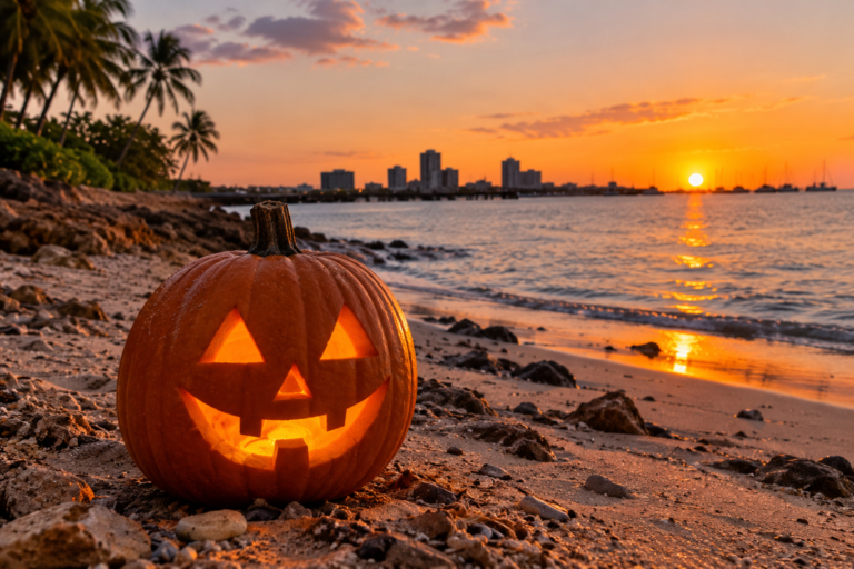 Glowing Jack o Lantern at Sunset Beach